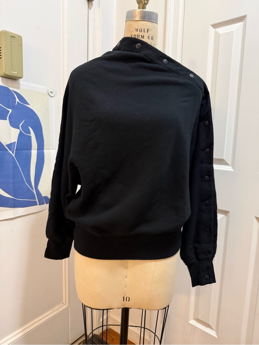 rag & bone Black Button-Shoulder Pullover Sweatshirt